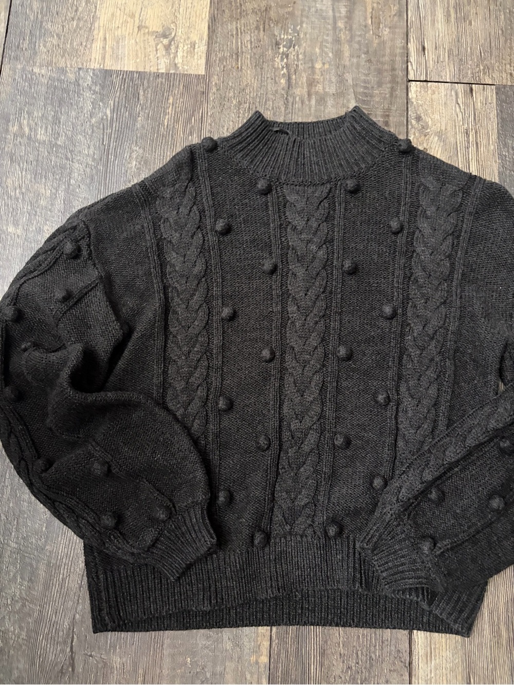 Women’s Charcoal Pom-Pom Cable  Sweater
